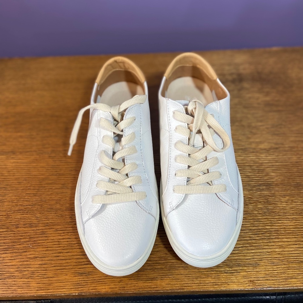 Soludos White Leather Sneakers with Tan Heel Accent - Picture 8 of 14